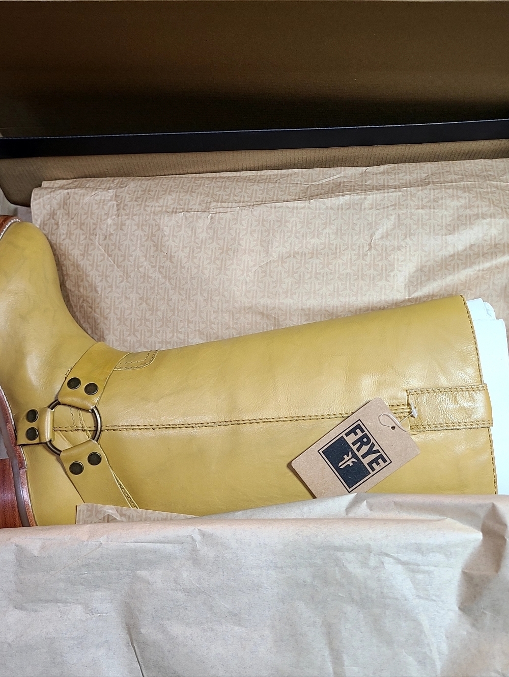Frye CAMRYN Tall HARNESS Boots BANANA Leather Women  MSRP$498 NWB